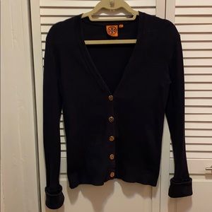 Tory Burch Navy Ribbed Cardigan